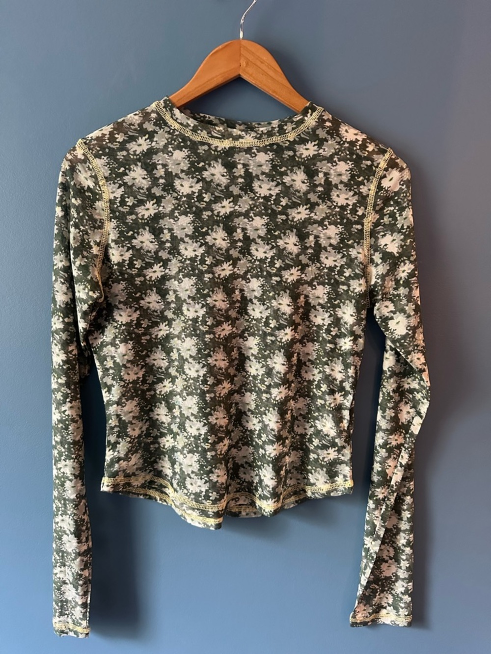 Sheer Floral Crewneck Top - Green/White